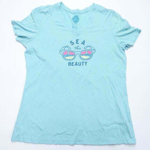 Life is Good T-Shirt Womens Small Aqua Crew Neck Cap Sleeve Pullover Classic Fit - Picture 2 of 6